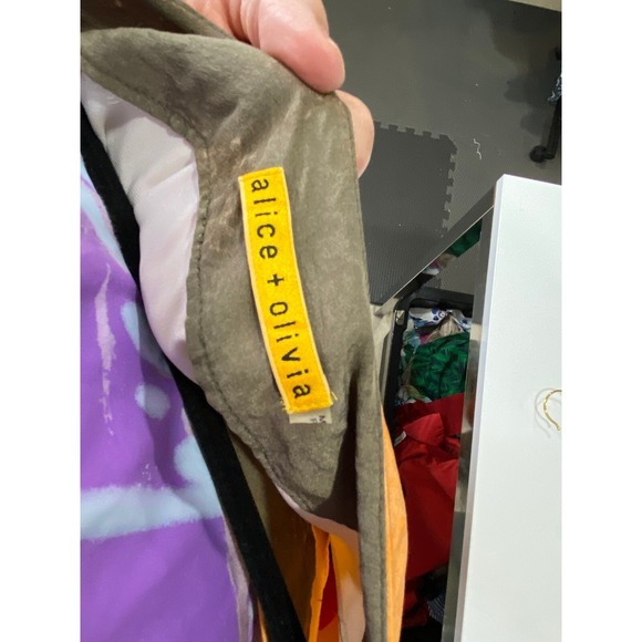 Alice + Olivia Silk Abstract Art Dress M Designer Cocktail Party Fall Transition - Picture 3 of 8